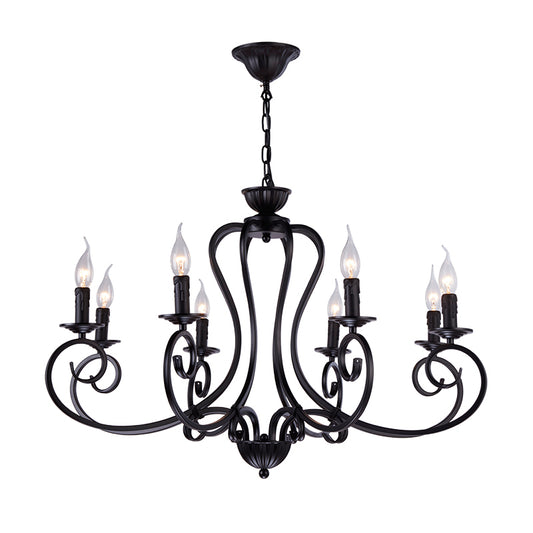 Black Swirled Arm Cahndelier Lamp Vintage Metal 8 Lights Bedroom Hanging Pendant Light Clearhalo 'Ceiling Lights' 'Chandeliers' Lighting' options 297263