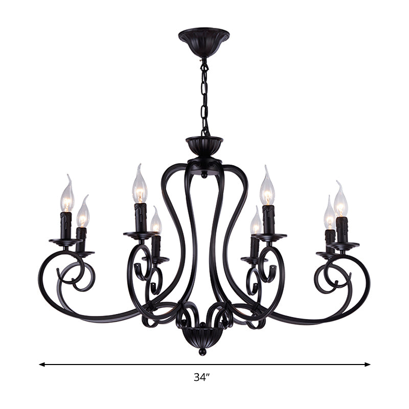 Black Swirled Arm Cahndelier Lamp Vintage Metal 8 Lights Bedroom Hanging Pendant Light Clearhalo 'Ceiling Lights' 'Chandeliers' Lighting' options 297264