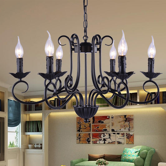 Traditional Candle Ceiling Chandelier 6 Heads Metal Hanging Light Kit in Black for Living Room Clearhalo 'Ceiling Lights' 'Chandeliers' Lighting' options 297271