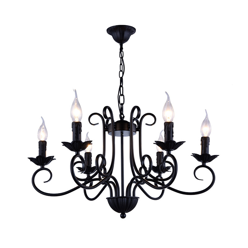 Traditional Candle Ceiling Chandelier 6 Heads Metal Hanging Light Kit in Black for Living Room Clearhalo 'Ceiling Lights' 'Chandeliers' Lighting' options 297273