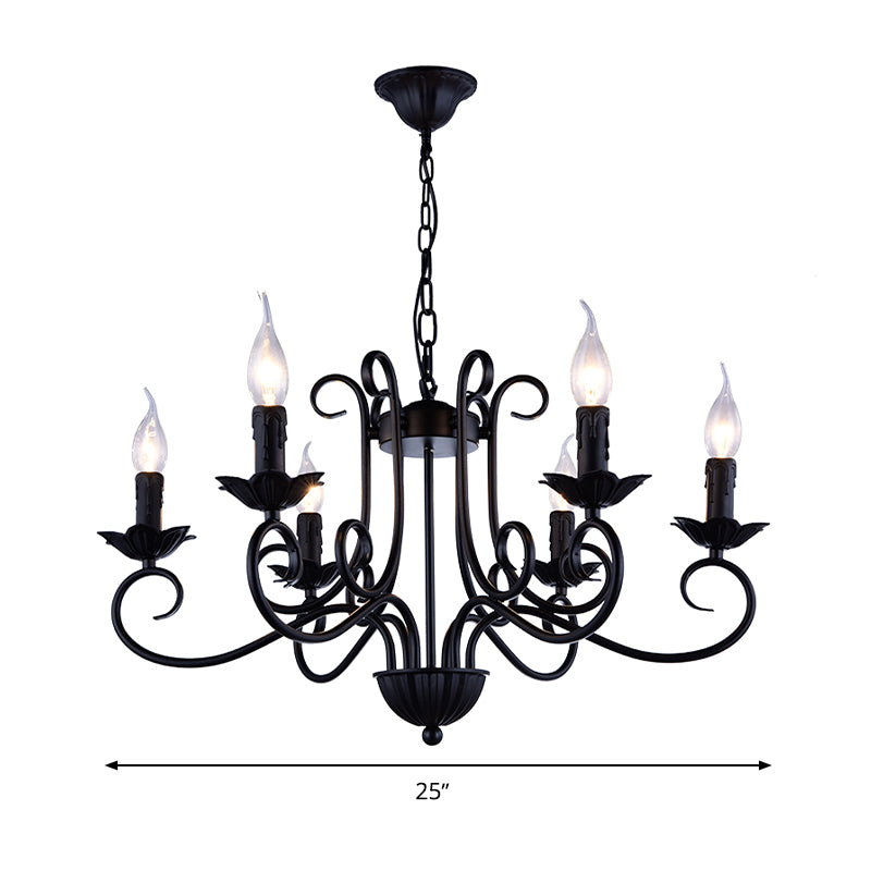 Traditional Candle Ceiling Chandelier 6 Heads Metal Hanging Light Kit in Black for Living Room Clearhalo 'Ceiling Lights' 'Chandeliers' Lighting' options 297274