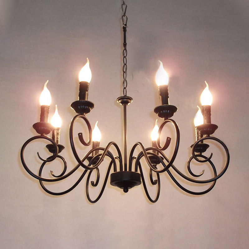 Scrolled Arm Metal Hanging Chandelier Tradition 8 Bulbs Ceiling Pendant Light in Black Black Clearhalo 'Ceiling Lights' 'Chandeliers' Lighting' options 297276_2698e9ab-cf0c-44a0-89fa-8e6a87087213