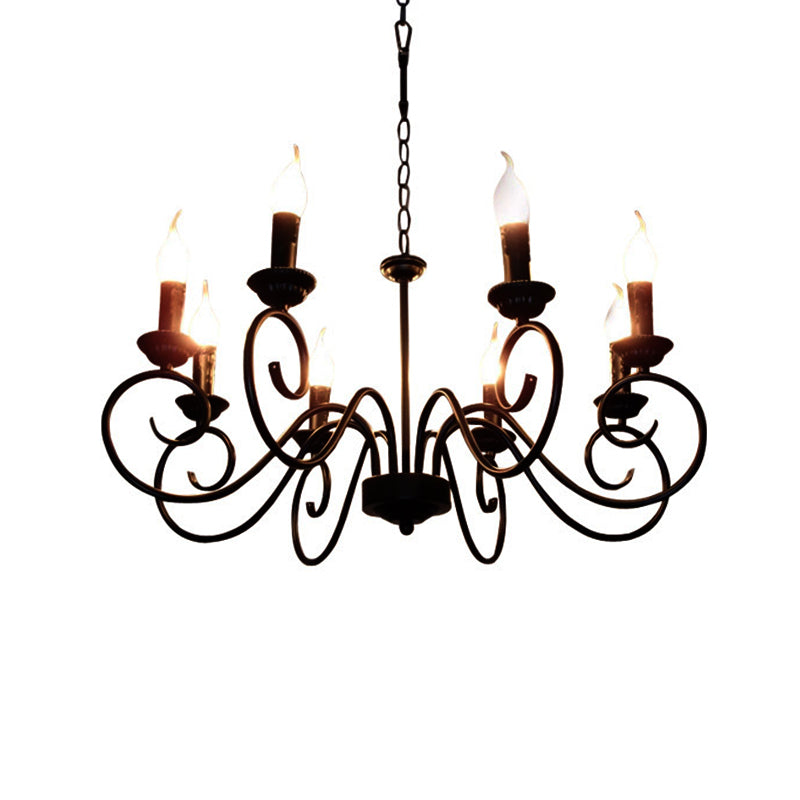 Scrolled Arm Metal Hanging Chandelier Tradition 8 Bulbs Ceiling Pendant Light in Black Clearhalo 'Ceiling Lights' 'Chandeliers' Lighting' options 297277