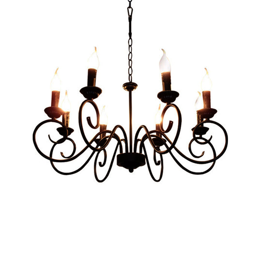 Scrolled Arm Metal Hanging Chandelier Tradition 8 Bulbs Ceiling Pendant Light in Black Clearhalo 'Ceiling Lights' 'Chandeliers' Lighting' options 297277