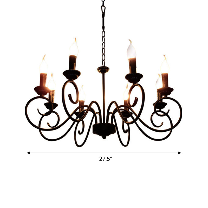 Scrolled Arm Metal Hanging Chandelier Tradition 8 Bulbs Ceiling Pendant Light in Black Clearhalo 'Ceiling Lights' 'Chandeliers' Lighting' options 297278