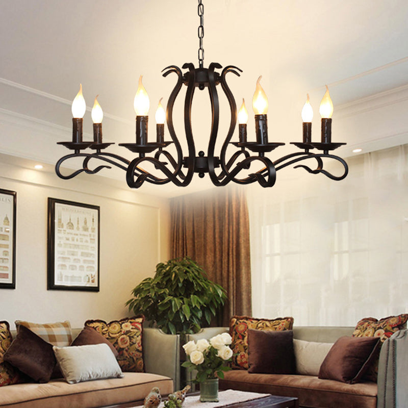 Antique Starburst Chandelier Lighting 5/6/8 Bulbs Metal Black Finish Hanging Pendant Lamp for Living Room Clearhalo 'Ceiling Lights' 'Chandeliers' Lighting' options 297281