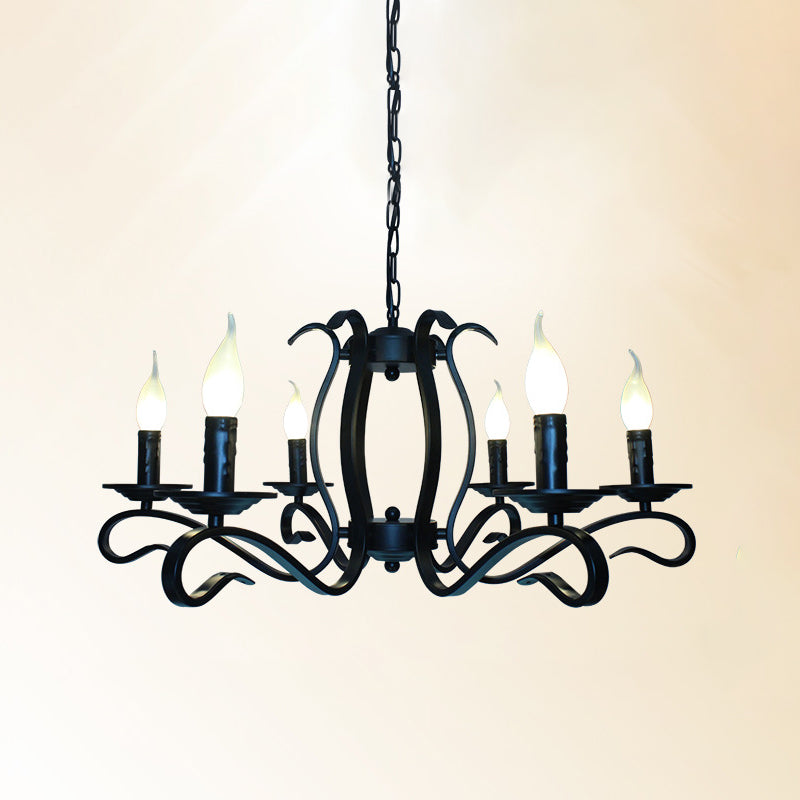 Antique Starburst Chandelier Lighting 5/6/8 Bulbs Metal Black Finish Hanging Pendant Lamp for Living Room Clearhalo 'Ceiling Lights' 'Chandeliers' Lighting' options 297287