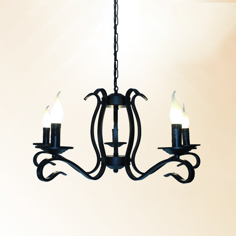 Antique Starburst Chandelier Lighting 5/6/8 Bulbs Metal Black Finish Hanging Pendant Lamp for Living Room Clearhalo 'Ceiling Lights' 'Chandeliers' Lighting' options 297289