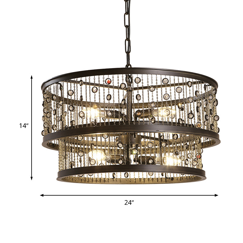 6 Bulbs 2-Tier Round Chandelier Lighting Antique Bronze Metal Pendang Light Fixture for Bedroom Clearhalo 'Ceiling Lights' 'Chandeliers' Lighting' options 297377