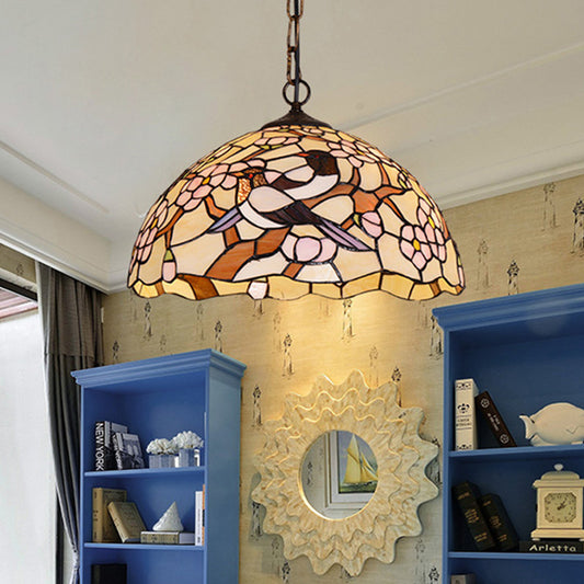 White Tropical Bird Hanging Pendant Victorian 1 Light Stained Art Glass Ceiling Lamp White Clearhalo 'Ceiling Lights' 'Close To Ceiling Lights' 'Industrial' 'Middle Century Pendants' 'Pendant Lights' 'Pendants' 'Tiffany close to ceiling' 'Tiffany Pendants' 'Tiffany' Lighting' 297402