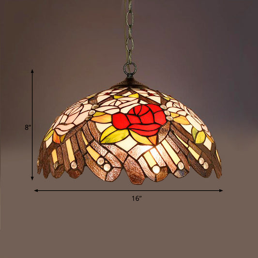 Flower/Cone Hanging Light Fixture 1 Light Stained Glass Mediterranean Pendant Lamp in Black Clearhalo 'Ceiling Lights' 'Close To Ceiling Lights' 'Industrial' 'Middle Century Pendants' 'Pendant Lights' 'Pendants' 'Tiffany close to ceiling' 'Tiffany Pendants' 'Tiffany' Lighting' 297436