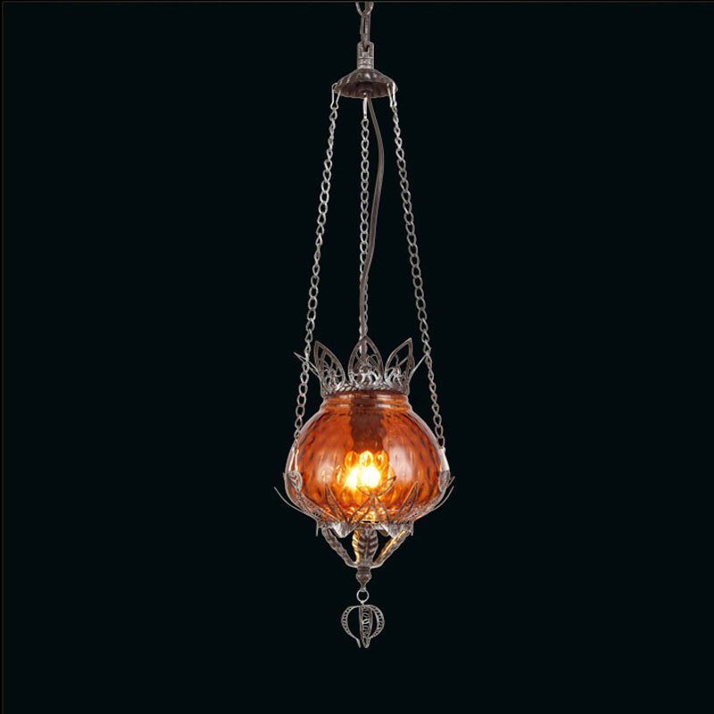 1 Light Coffee Shop Ceiling Suspension Lamp Moroccan Aged Silver Pendant Light Fixture with Bubble Red/Yellow/Blue Glass Shade Yellow Clearhalo 'Ceiling Lights' 'Close To Ceiling Lights' 'Glass shade' 'Glass' 'Pendant Lights' 'Pendants' Lighting' 297492