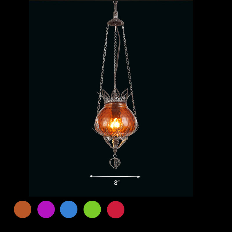 1 Light Coffee Shop Ceiling Suspension Lamp Moroccan Aged Silver Pendant Light Fixture with Bubble Red/Yellow/Blue Glass Shade Clearhalo 'Ceiling Lights' 'Close To Ceiling Lights' 'Glass shade' 'Glass' 'Pendant Lights' 'Pendants' Lighting' 297493