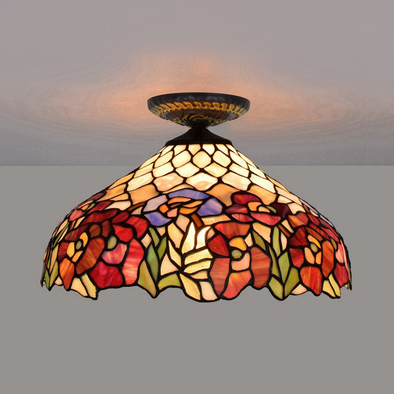 Rose Metal Ceiling Flush Mount Tiffany 12"/16" W 1 Head Brass Flush Mount Light Fixture Brass 16" Clearhalo 'Ceiling Lights' 'Close To Ceiling Lights' 'Close to ceiling' 'Flush mount' Lighting' 297513