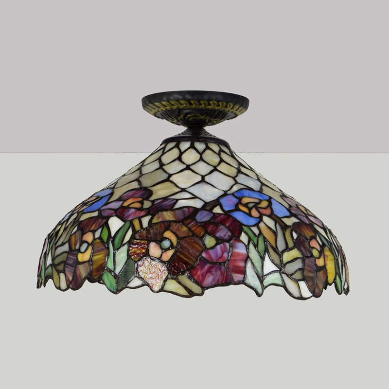 Rose Metal Ceiling Flush Mount Tiffany 12"/16" W 1 Head Brass Flush Mount Light Fixture Clearhalo 'Ceiling Lights' 'Close To Ceiling Lights' 'Close to ceiling' 'Flush mount' Lighting' 297514