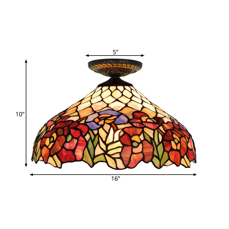 Rose Metal Ceiling Flush Mount Tiffany 12"/16" W 1 Head Brass Flush Mount Light Fixture Clearhalo 'Ceiling Lights' 'Close To Ceiling Lights' 'Close to ceiling' 'Flush mount' Lighting' 297516