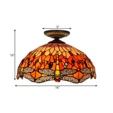 Dragonfly Cut Glass Ceiling Lamp Tiffany-Style 1 Head Brass Flush Mount Light Fixture, 16"/18" Width Clearhalo 'Ceiling Lights' 'Close To Ceiling Lights' 'Close to ceiling' 'Flush mount' Lighting' 297553