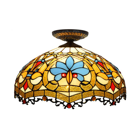 12"/16" W Baroque Scalloped Flush Mount Lighting 1 Bulb Handcrafted Stained Glass Ceiling Lamp in Black Clearhalo 'Ceiling Lights' 'Close To Ceiling Lights' 'Close to ceiling' 'Flush mount' Lighting' 297582