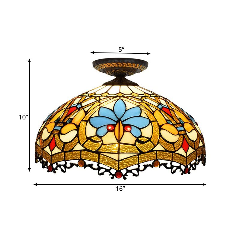 12"/16" W Baroque Scalloped Flush Mount Lighting 1 Bulb Handcrafted Stained Glass Ceiling Lamp in Black Clearhalo 'Ceiling Lights' 'Close To Ceiling Lights' 'Close to ceiling' 'Flush mount' Lighting' 297583