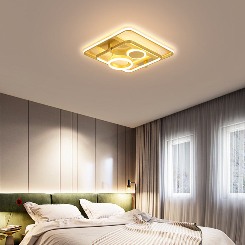 Minimalist Square Flush Mount Lamp Acrylic 18"/21.5" Wide LED Bedroom Flush Ceiling Light in Gold Gold Clearhalo 'Ceiling Lights' 'Close To Ceiling Lights' 'Close to ceiling' 'Flush mount' Lighting' 297652