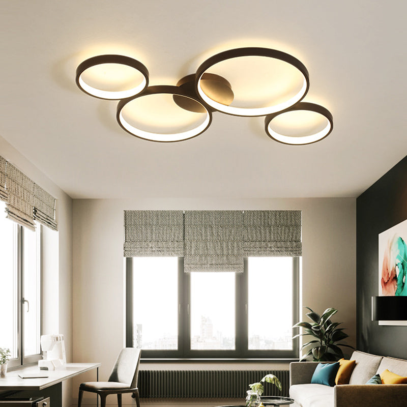 Circle Ring Acrylic Ceiling Mounted Fixture 4 Lights Black Flush Light for Living Room Clearhalo 'Ceiling Lights' 'Close To Ceiling Lights' 'Close to ceiling' 'Flush mount' Lighting' 297664