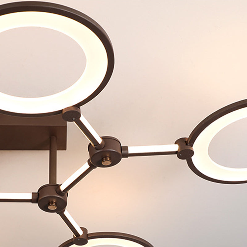 Circle Ring Living Room Semi Flush Mount Fixture Acrylic 5 Lights Contemporary Ceiling Lamp in Coffee Clearhalo 'Ceiling Lights' 'Close To Ceiling Lights' 'Close to ceiling' 'Semi-flushmount' Lighting' 297672