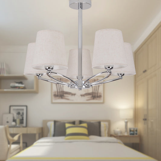 Chrome Barrel Chandelier Lamp Modernism 5 Lights Fabric Pendant Light Kit for Bedroom Clearhalo 'Ceiling Lights' 'Chandeliers' 'Modern Chandeliers' 'Modern' Lighting' 297703