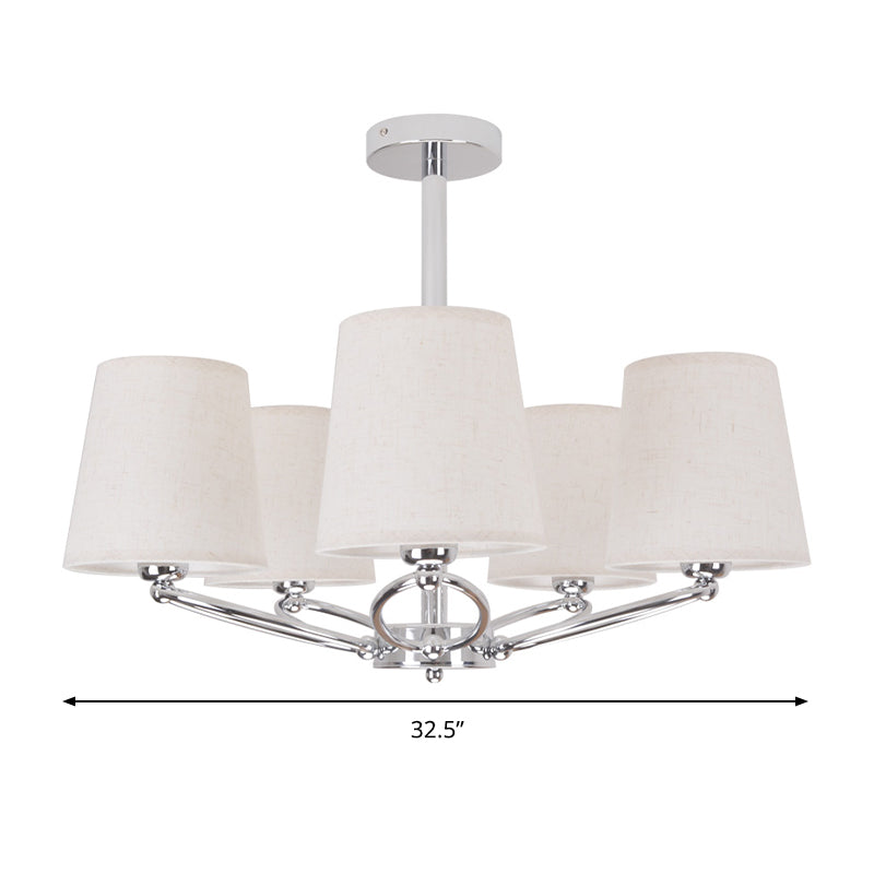 Chrome Barrel Chandelier Lamp Modernism 5 Lights Fabric Pendant Light Kit for Bedroom Clearhalo 'Ceiling Lights' 'Chandeliers' 'Modern Chandeliers' 'Modern' Lighting' 297705