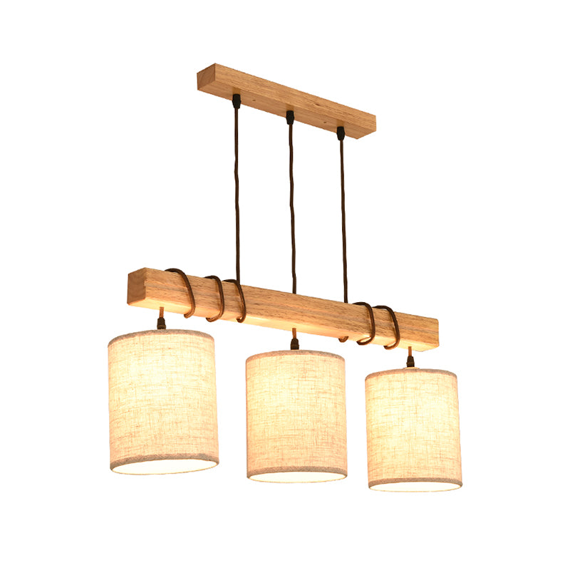 Modern Cylinder Island Lighting Fabric 3 Heads Dining Room Hanging Ceiling Light in Wood Clearhalo 'Ceiling Lights' 'Island Lights' Lighting' 297709