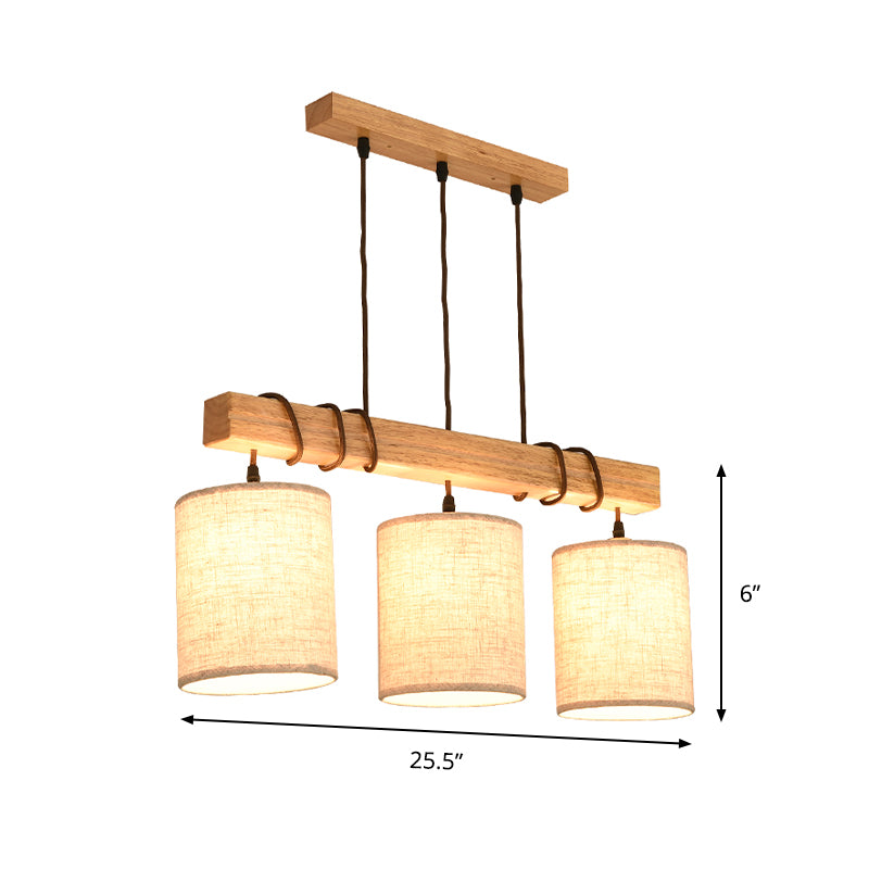 Modern Cylinder Island Lighting Fabric 3 Heads Dining Room Hanging Ceiling Light in Wood Clearhalo 'Ceiling Lights' 'Island Lights' Lighting' 297711