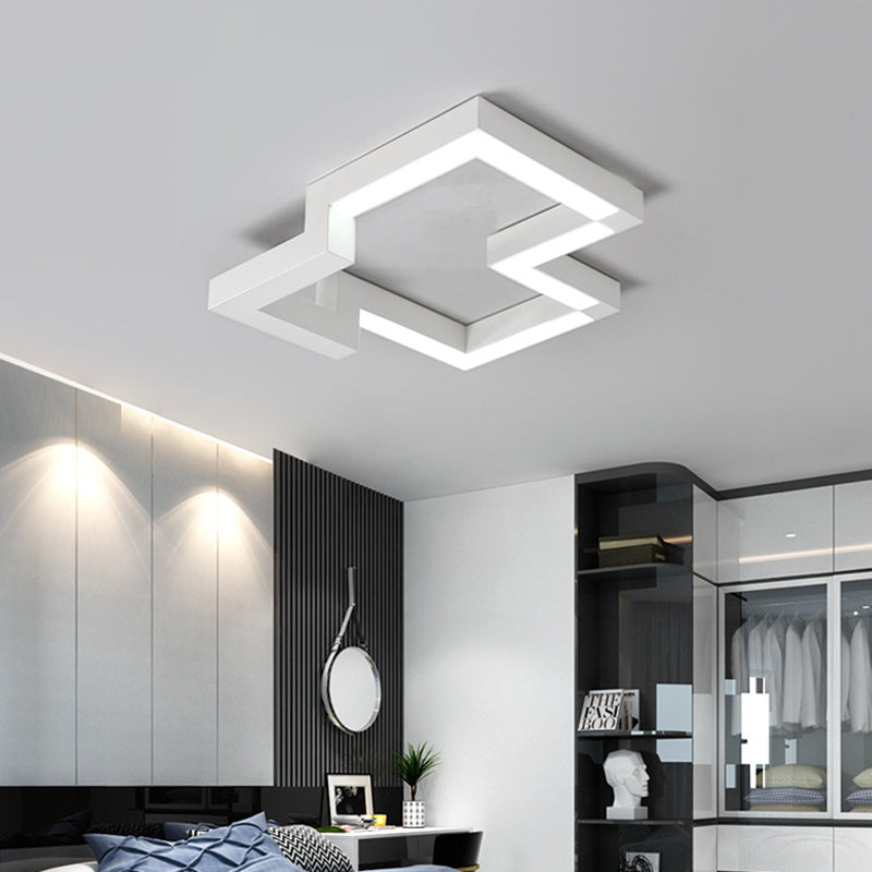 19.5"/25.5" Wide Metal Geometric Ceiling Mounted Light Modern Black/White LED Flush Light in Warm/White Light White Clearhalo 'Ceiling Lights' 'Close To Ceiling Lights' 'Close to ceiling' 'Flush mount' Lighting' 297773