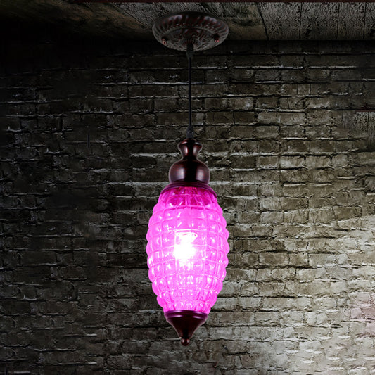 Elongated Pink/Yellow/Brown Prismatic Glass Drop Pendant 1 Light Restaurant Pendulum Light Purple Clearhalo 'Ceiling Lights' 'Glass shade' 'Glass' 'Pendant Lights' 'Pendants' Lighting' 297800