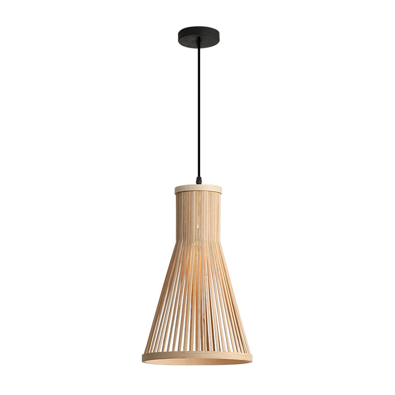 Cone Pendant Light Fixture Modern Bamboo 16"/18"/23.5" H 1 Light Beige/Brown Down Lighting for Dining Room Clearhalo 'Ceiling Lights' 'Modern Pendants' 'Modern' 'Pendant Lights' 'Pendants' Lighting' 297836