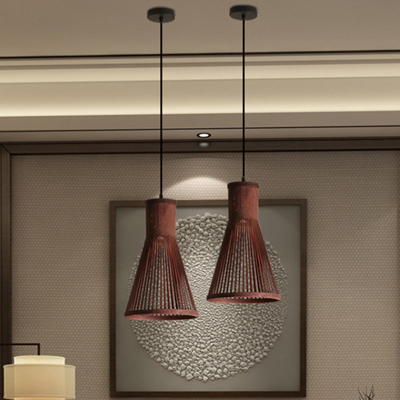 Cone Pendant Light Fixture Modern Bamboo 16"/18"/23.5" H 1 Light Beige/Brown Down Lighting for Dining Room Clearhalo 'Ceiling Lights' 'Modern Pendants' 'Modern' 'Pendant Lights' 'Pendants' Lighting' 297837