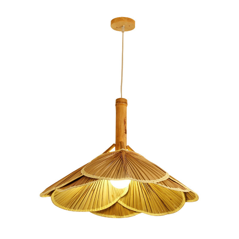 Fan Shaped Hanging Lamp Asia Bamboo 1 Light Dining Room Suspension Pendant in Wood Clearhalo 'Ceiling Lights' 'Modern Pendants' 'Modern' 'Pendant Lights' 'Pendants' Lighting' 297847