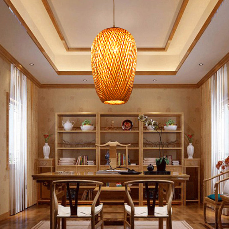 10“/14.5” H Bamboo Oblong Suspension Pendant 1 Light Asia Hanging Ceiling Light in Beige Beige Clearhalo 'Ceiling Lights' 'Modern Pendants' 'Modern' 'Pendant Lights' 'Pendants' Lighting' 297848