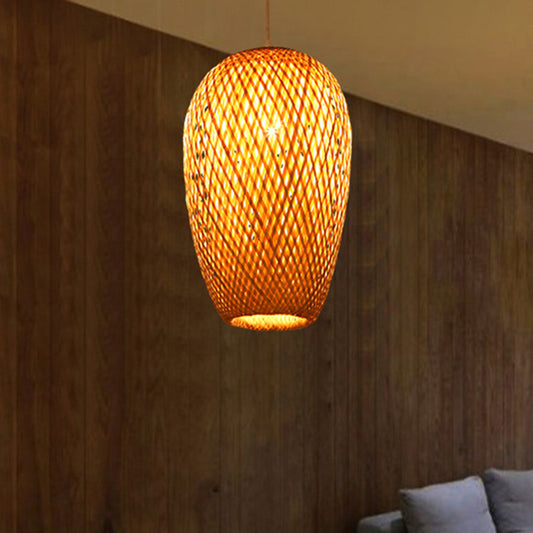 10“/14.5” H Bamboo Oblong Suspension Pendant 1 Light Asia Hanging Ceiling Light in Beige Clearhalo 'Ceiling Lights' 'Modern Pendants' 'Modern' 'Pendant Lights' 'Pendants' Lighting' 297849