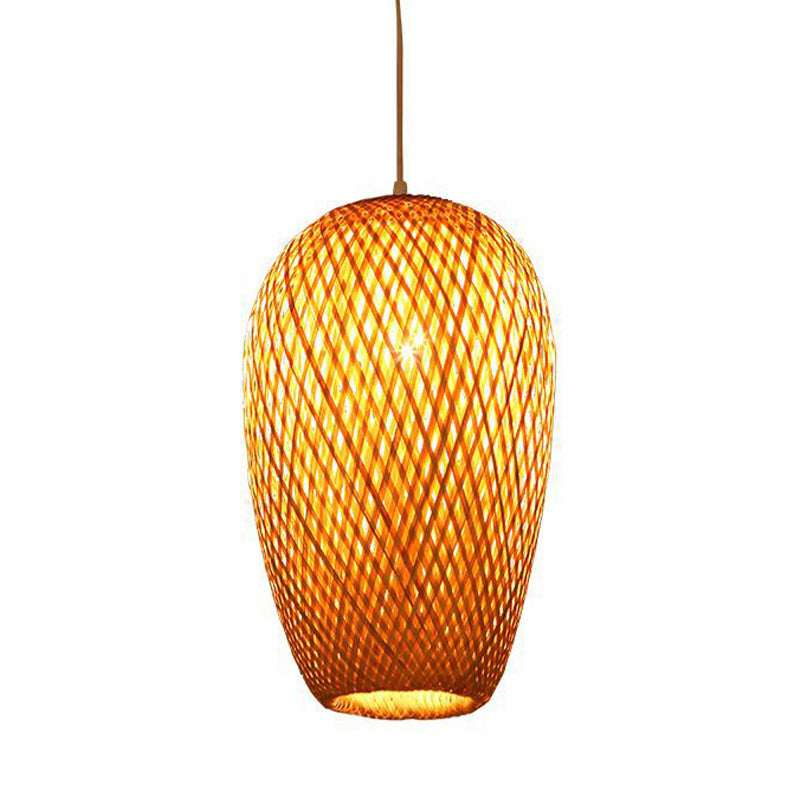 10“/14.5” H Bamboo Oblong Suspension Pendant 1 Light Asia Hanging Ceiling Light in Beige Clearhalo 'Ceiling Lights' 'Modern Pendants' 'Modern' 'Pendant Lights' 'Pendants' Lighting' 297851