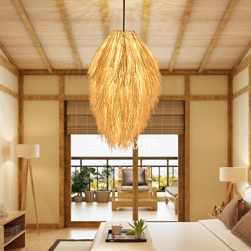 Bamboo Teardrop Pendant Lighting Contemporary 1 Light Hanging Light Fixture in Beige Beige Clearhalo 'Ceiling Lights' 'Modern Pendants' 'Modern' 'Pendant Lights' 'Pendants' Lighting' 297856