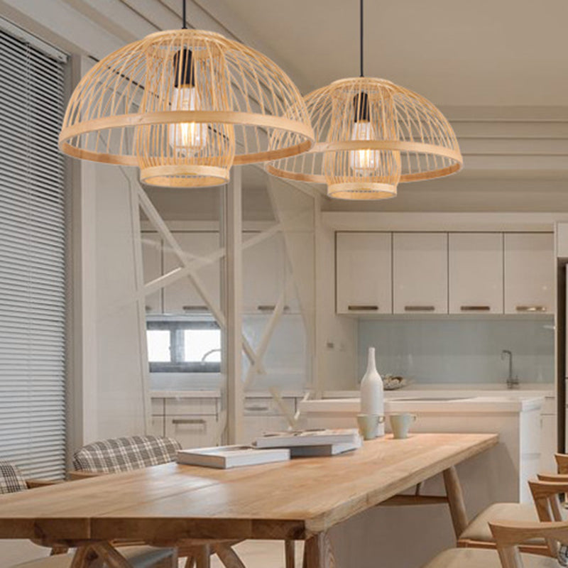 Bamboo Hemispherical Pendant Lighting Fixture Asia 1 Light Beige Hanging Ceiling Light Clearhalo 'Ceiling Lights' 'Pendant Lights' 'Pendants' Lighting' 297860