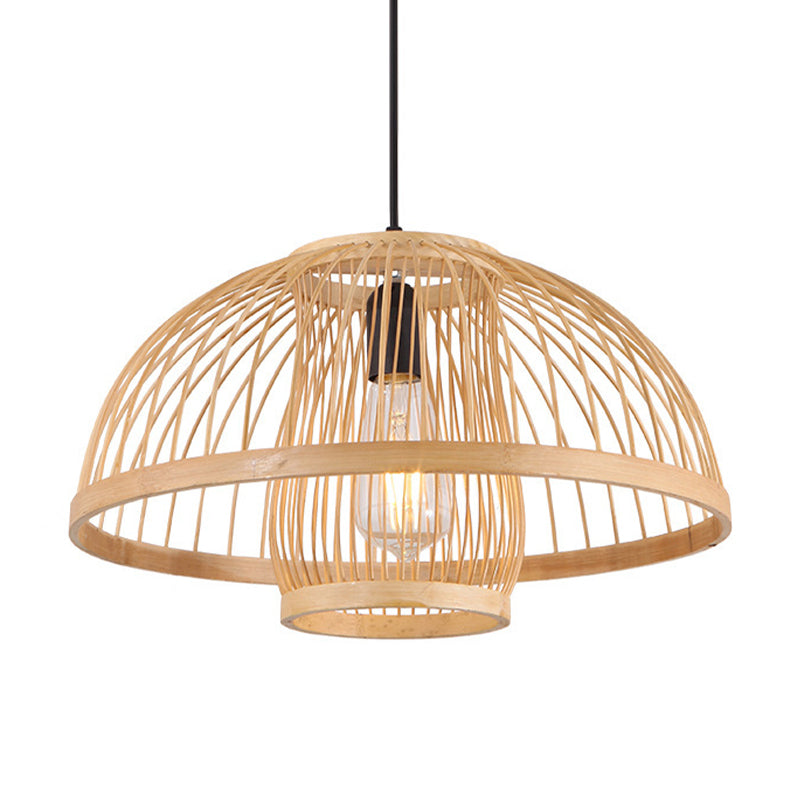 Bamboo Hemispherical Pendant Lighting Fixture Asia 1 Light Beige Hanging Ceiling Light Clearhalo 'Ceiling Lights' 'Pendant Lights' 'Pendants' Lighting' 297862