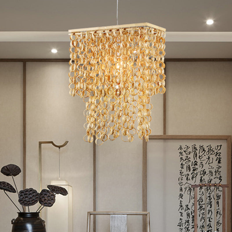 Modern Rectangle Bamboo Pendant Light Fixture 1 Light Down Lighting in Beige Beige Clearhalo 'Ceiling Lights' 'Modern Pendants' 'Modern' 'Pendant Lights' 'Pendants' Lighting' 297864