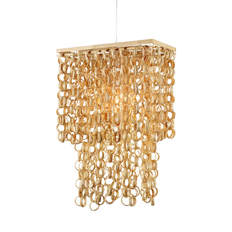 Modern Rectangle Bamboo Pendant Light Fixture 1 Light Down Lighting in Beige Clearhalo 'Ceiling Lights' 'Modern Pendants' 'Modern' 'Pendant Lights' 'Pendants' Lighting' 297867