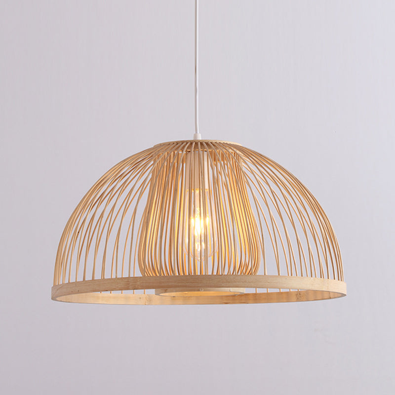 16“/19“ W Domed Shaped Ceiling Pendant Light Modern Bamboo 1 Light Beige Hanging Lamp Kit Clearhalo 'Ceiling Lights' 'Modern Pendants' 'Modern' 'Pendant Lights' 'Pendants' Lighting' 297878