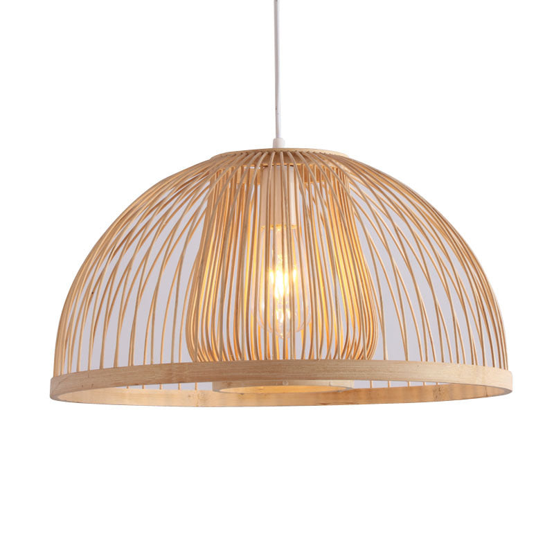 16“/19“ W Domed Shaped Ceiling Pendant Light Modern Bamboo 1 Light Beige Hanging Lamp Kit Clearhalo 'Ceiling Lights' 'Modern Pendants' 'Modern' 'Pendant Lights' 'Pendants' Lighting' 297879