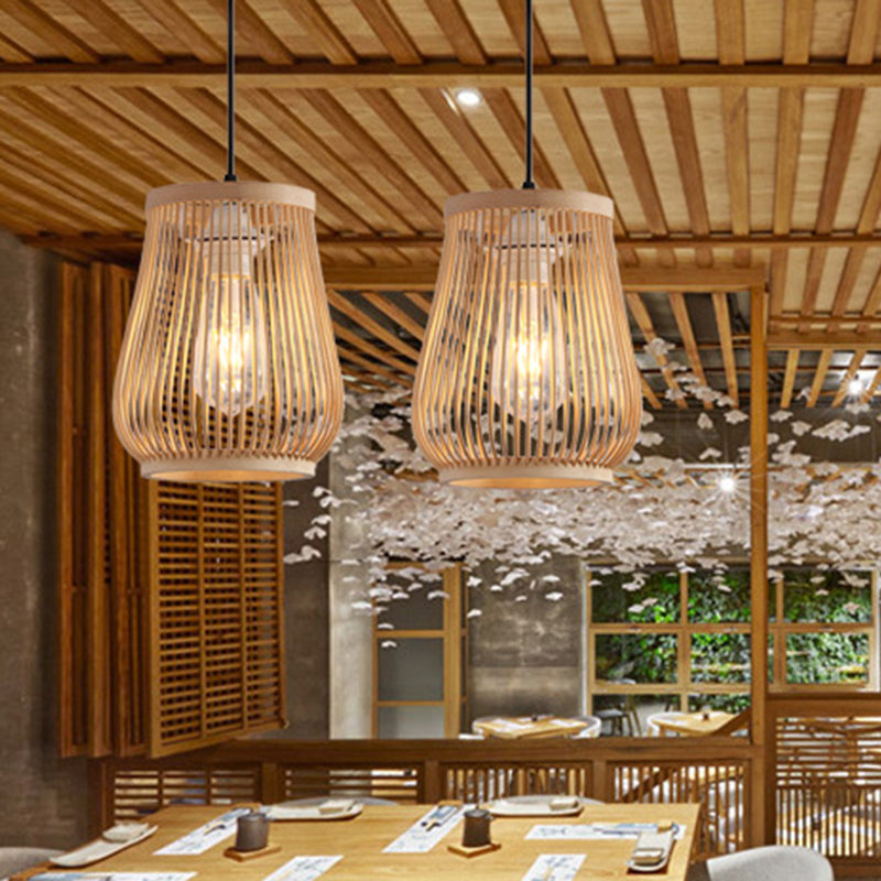 Modern Barrel Hanging Pendant Bamboo 1 Light Dining Room Down Lighting in Beige Clearhalo 'Ceiling Lights' 'Modern Pendants' 'Modern' 'Pendant Lights' 'Pendants' Lighting' 297881