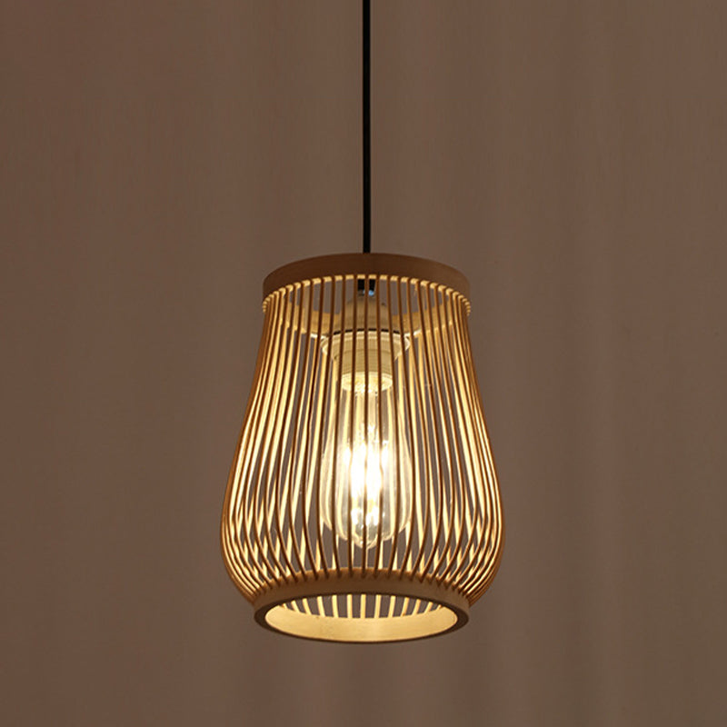 Modern Barrel Hanging Pendant Bamboo 1 Light Dining Room Down Lighting in Beige Clearhalo 'Ceiling Lights' 'Modern Pendants' 'Modern' 'Pendant Lights' 'Pendants' Lighting' 297882