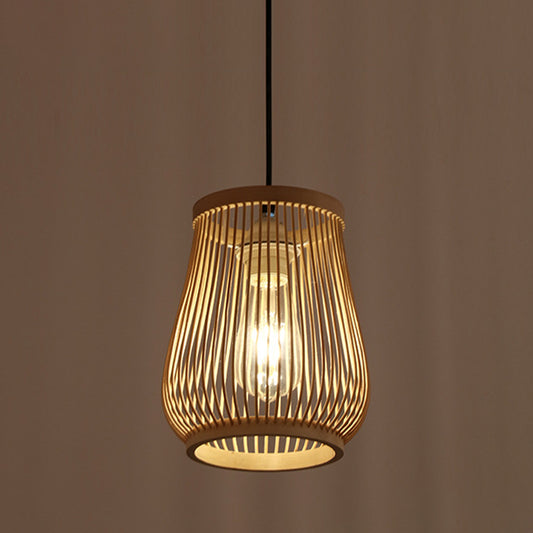 Modern Barrel Hanging Pendant Bamboo 1 Light Dining Room Down Lighting in Beige Clearhalo 'Ceiling Lights' 'Modern Pendants' 'Modern' 'Pendant Lights' 'Pendants' Lighting' 297882