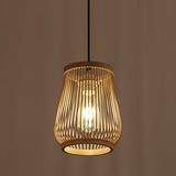 Modern Barrel Hanging Pendant Bamboo 1 Light Dining Room Down Lighting in Beige Clearhalo 'Ceiling Lights' 'Modern Pendants' 'Modern' 'Pendant Lights' 'Pendants' Lighting' 297882