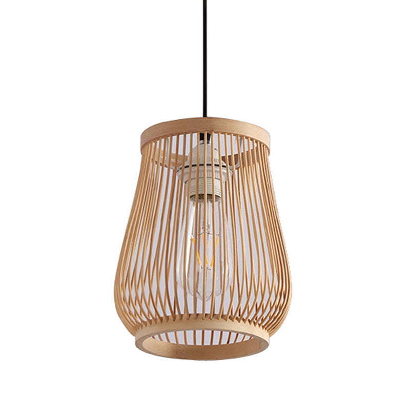 Modern Barrel Hanging Pendant Bamboo 1 Light Dining Room Down Lighting in Beige Clearhalo 'Ceiling Lights' 'Modern Pendants' 'Modern' 'Pendant Lights' 'Pendants' Lighting' 297883